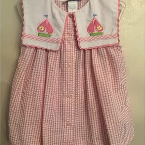Pink Gingham Baby Dress with Sailboat Embroidery